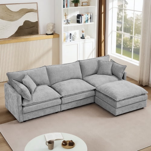 VORENE 102 Modular Sectional Sofa with Movable Ottoman L Shaped 4 Seat Couch for Living Room Gray