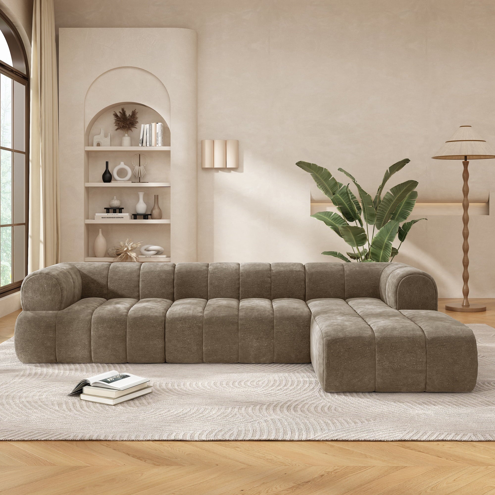 VORENE 122 Inch L Shaped Sectional Sofa High Density Sponge 2 Piece Fully Assembled Chaise Lounge