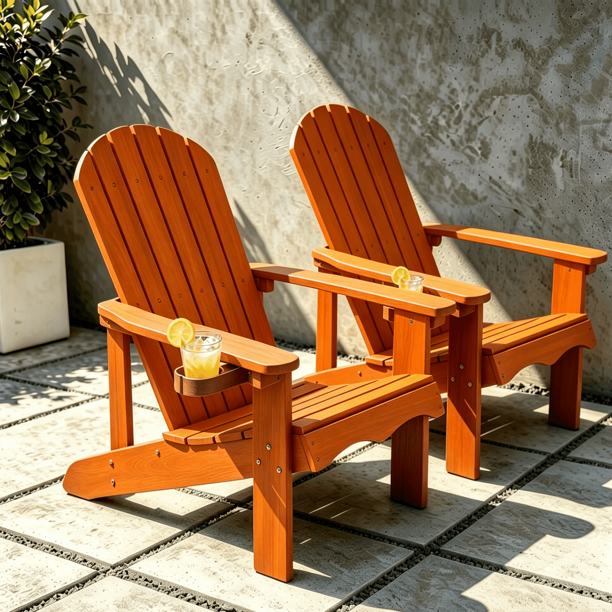 VORENE 2-Piece Folding Adirondack Chair Set HDPE Outdoor Patio Chairs Weather Resistant with Cup Holder Orange
