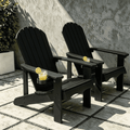 VORENE 2-Piece Folding Adirondack Chair Set HDPE Outdoor Patio Seating All-Weather with Cup Holder Black