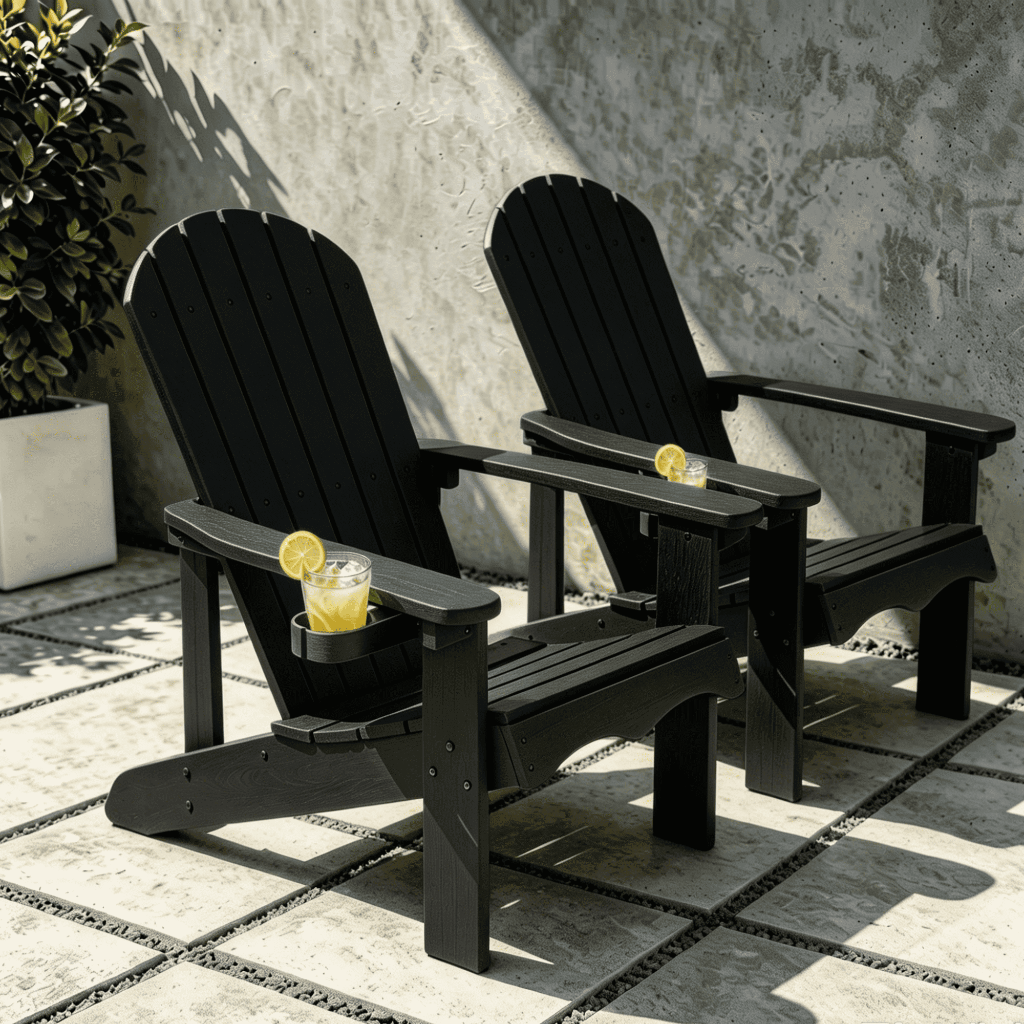 VORENE 2-Piece Folding Adirondack Chair Set HDPE Outdoor Patio Seating All-Weather with Cup Holder Black