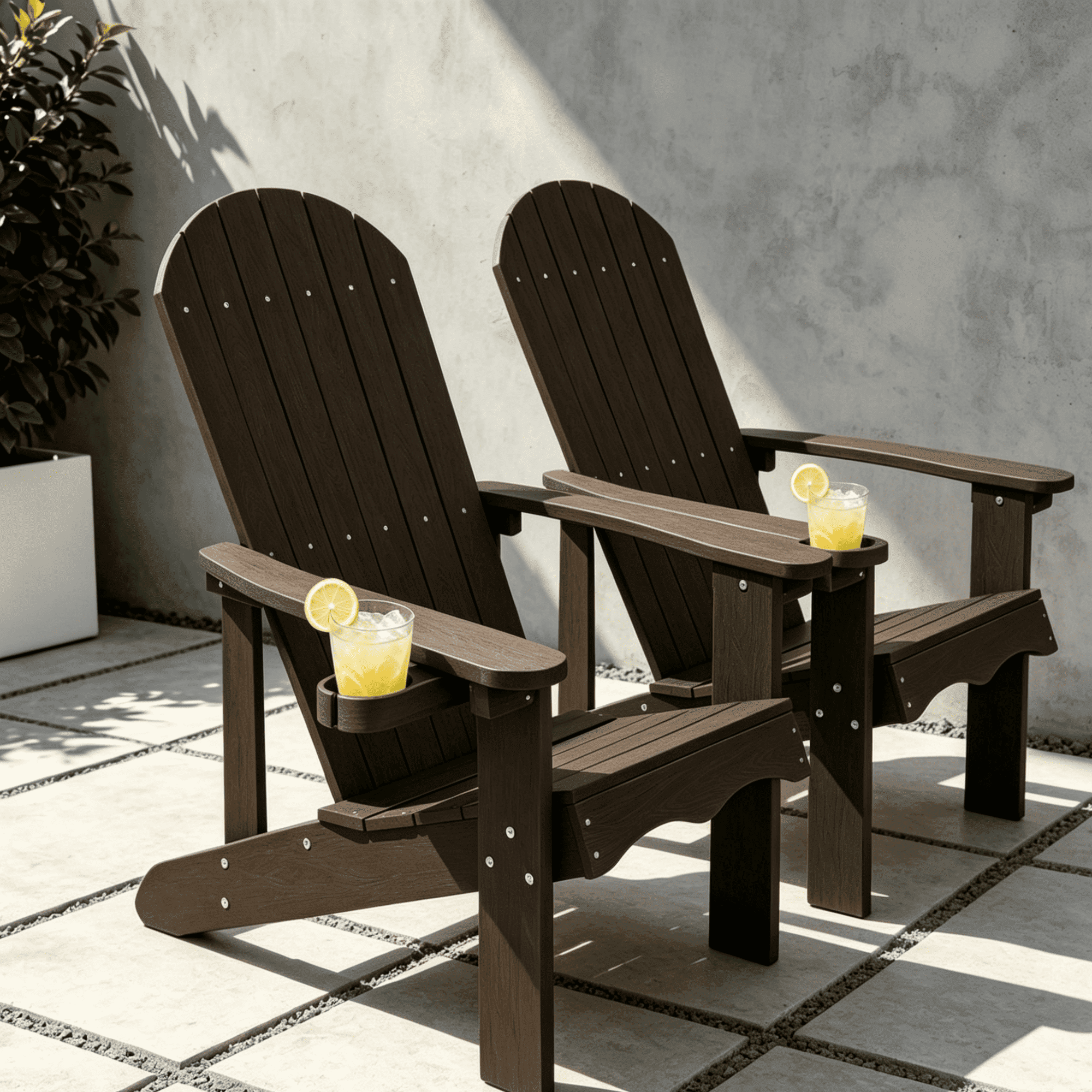 VORENE 2-Piece Folding Adirondack Chair Set HDPE Weather Resistant Patio Seating with Cup Holder Dark Brown