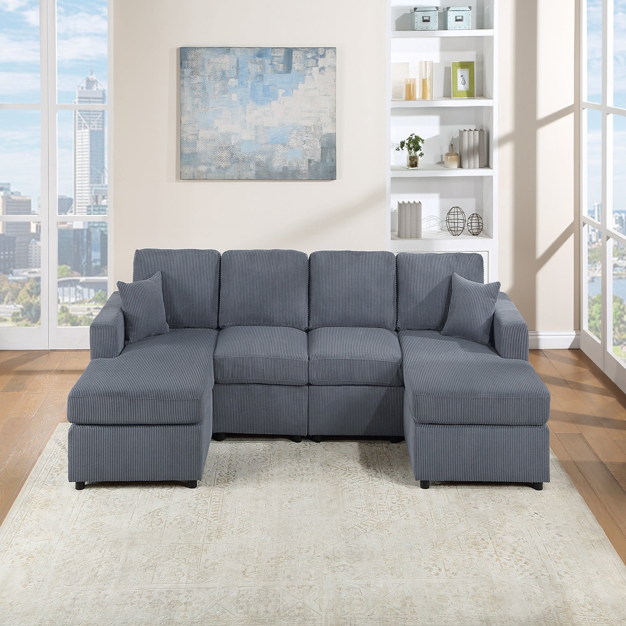 VORENE 2 Piece Modern Corduroy Sectional Sofa LAF RAF Chaise Loveseat For Living Room, Dark Gray