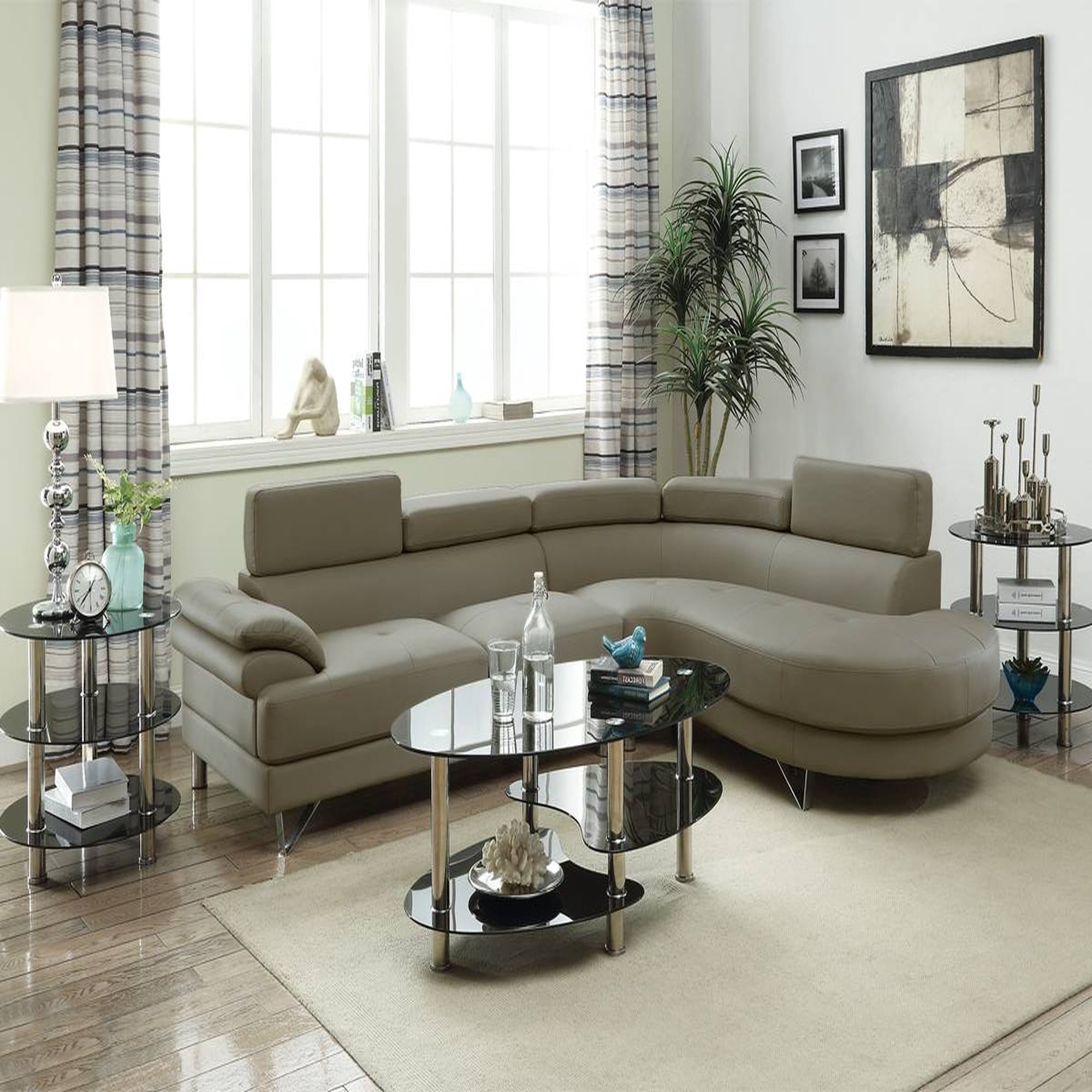 VORENE 2pc Faux Leather Sectional Sofa with Flip Up Headrest for Indoor Living Room, Gray