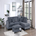 VORENE 3 Piece L Shaped Corduroy Sectional Sofa Set With Chaise And Ottoman, Dark Gray