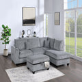 VORENE 3 Piece L Shaped Corduroy Sectional Sofa Set With Chaise And Ottoman, Fog