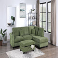 VORENE 3 Piece L Shaped Corduroy Sectional Sofa Set With Chaise And Ottoman, Sage