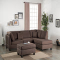 VORENE 3 Piece Reversible Sectional Sofa Linen Like Polyfiber With Ottoman, Chocolate