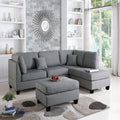 VORENE 3 Piece Reversible Sectional Sofa Set Linen Like Polyfiber With Ottoman For Living Room, Grey