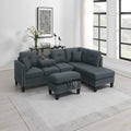 VORENE 3 Piece Sectional Sofa Set Linen Like Fabric With Ottoman And Cup Holder, Charcoal