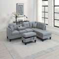 VORENE 3 Piece Sectional Sofa Set Linen Like Fabric With Ottoman And Cup Holder, Taupe Grey
