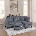 VORENE 3pc Corduroy Sectional Sofa with RAF Chaise LAF Sofa and Storage Ottoman, Dark Gray