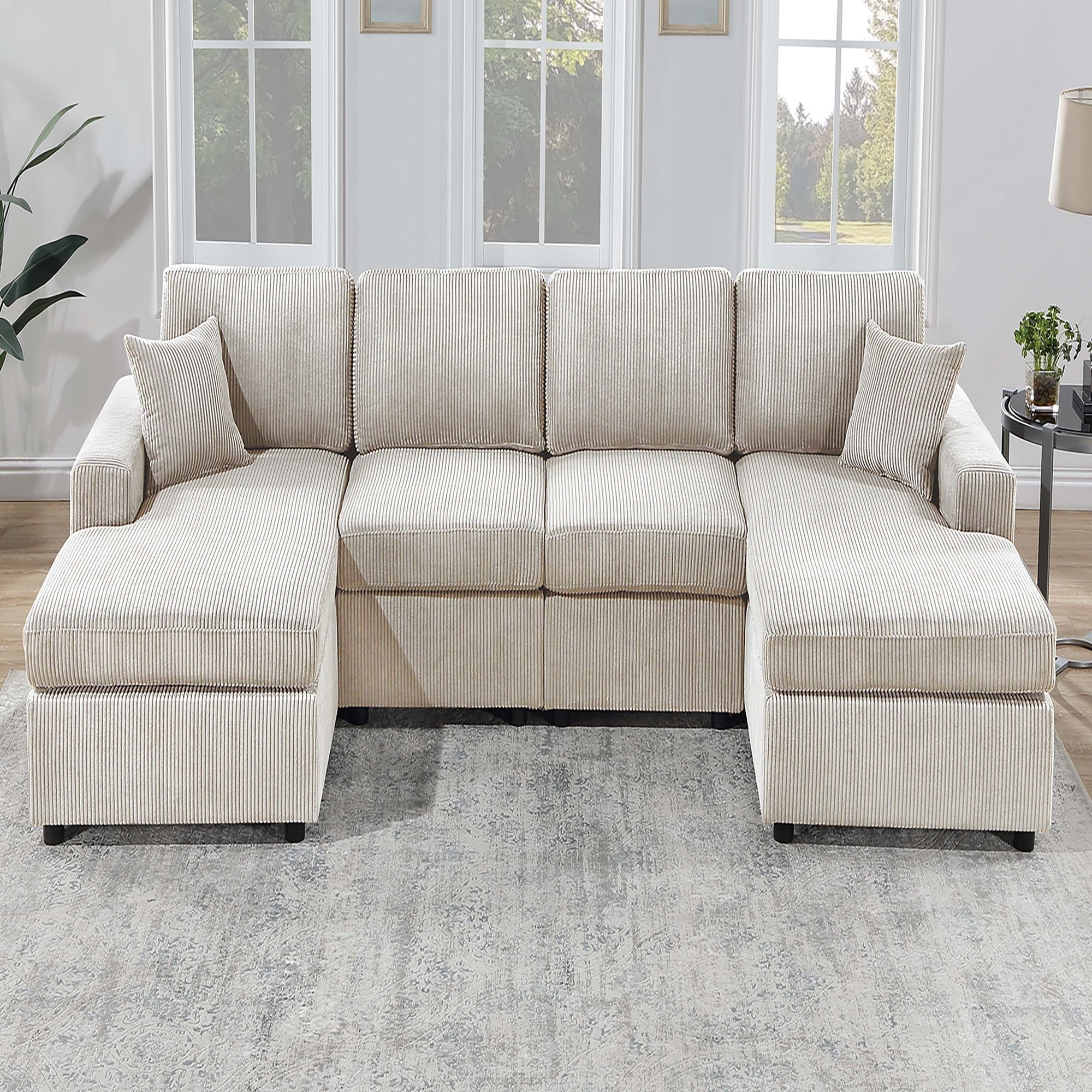 VORENE 3pc Modern Sectional Sofa Set with Armless Loveseat and Dual Side Chaise, Ivory