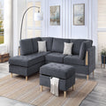 VORENE 3pc Reversible Chenille Sectional Sofa Set with Chaise and Storage Ottoman, Charcoal