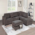 VORENE 3pc Reversible Fur Texture Corduroy Sectional Sofa with USB Storage Ottoman, Chocolate