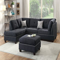 VORENE 3pc Reversible Polyfiber Sectional Sofa with Chaise Ottoman and Throw Pillows, Black