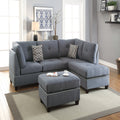 VORENE 3pc Reversible Polyfiber Sectional Sofa with Chaise and Ottoman, Blue Gray