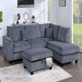 VORENE 3pc Sectional Sofa with Right Arm Chaise Left Arm Sofa and USB Storage Ottoman, Dark Gray