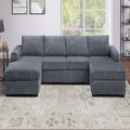 VORENE 3pc U Shaped Sectional Sofa Set with Armless Chairs and Dual Chaise Design, Dark Gray