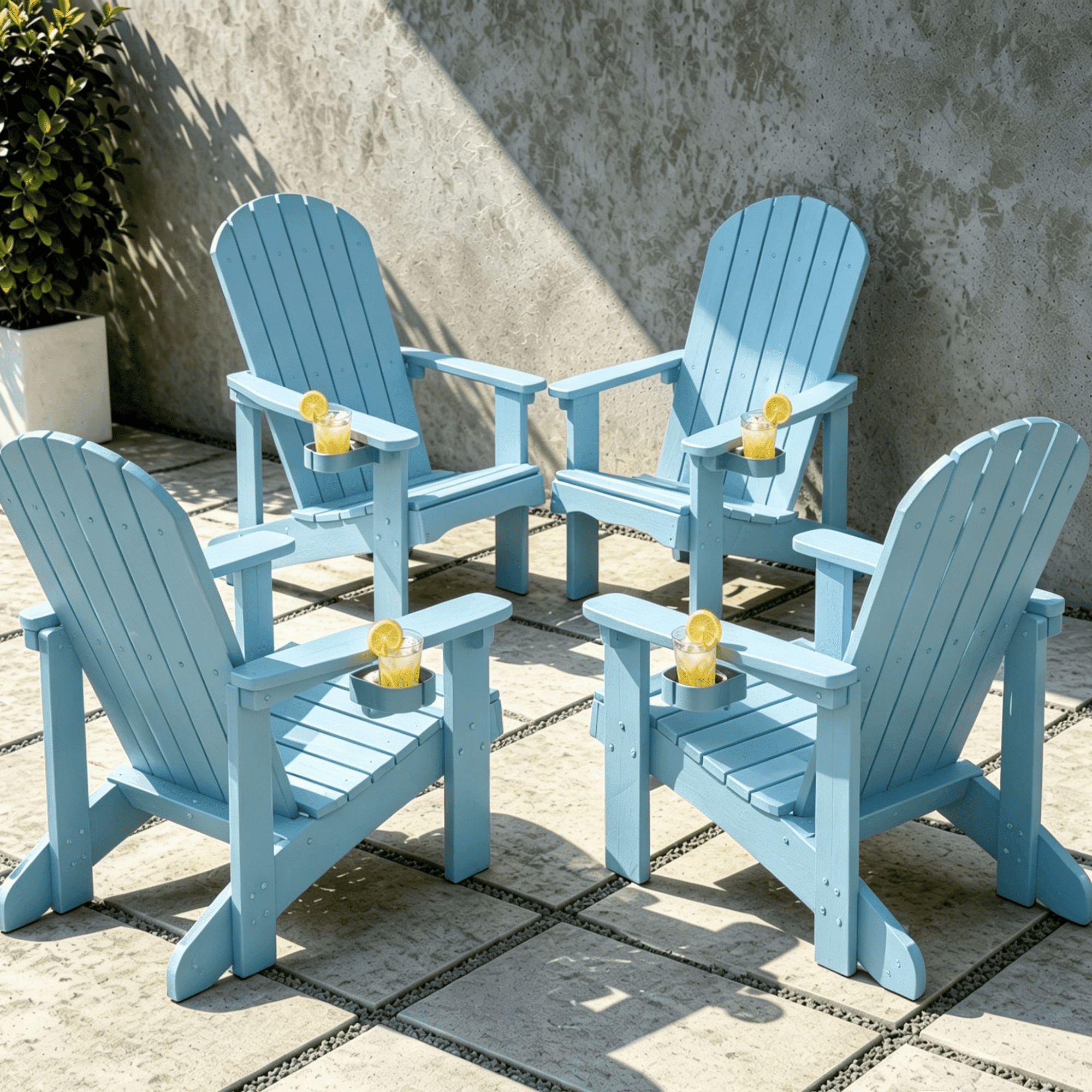 VORENE 4-Pack Folding Adirondack Chairs HDPE All-Weather Outdoor Seating with Cup Holder Light Blue