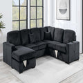 VORENE 4 Piece Convertible Corduroy Sectional Sofa With Bed Storage And USB Port, Black