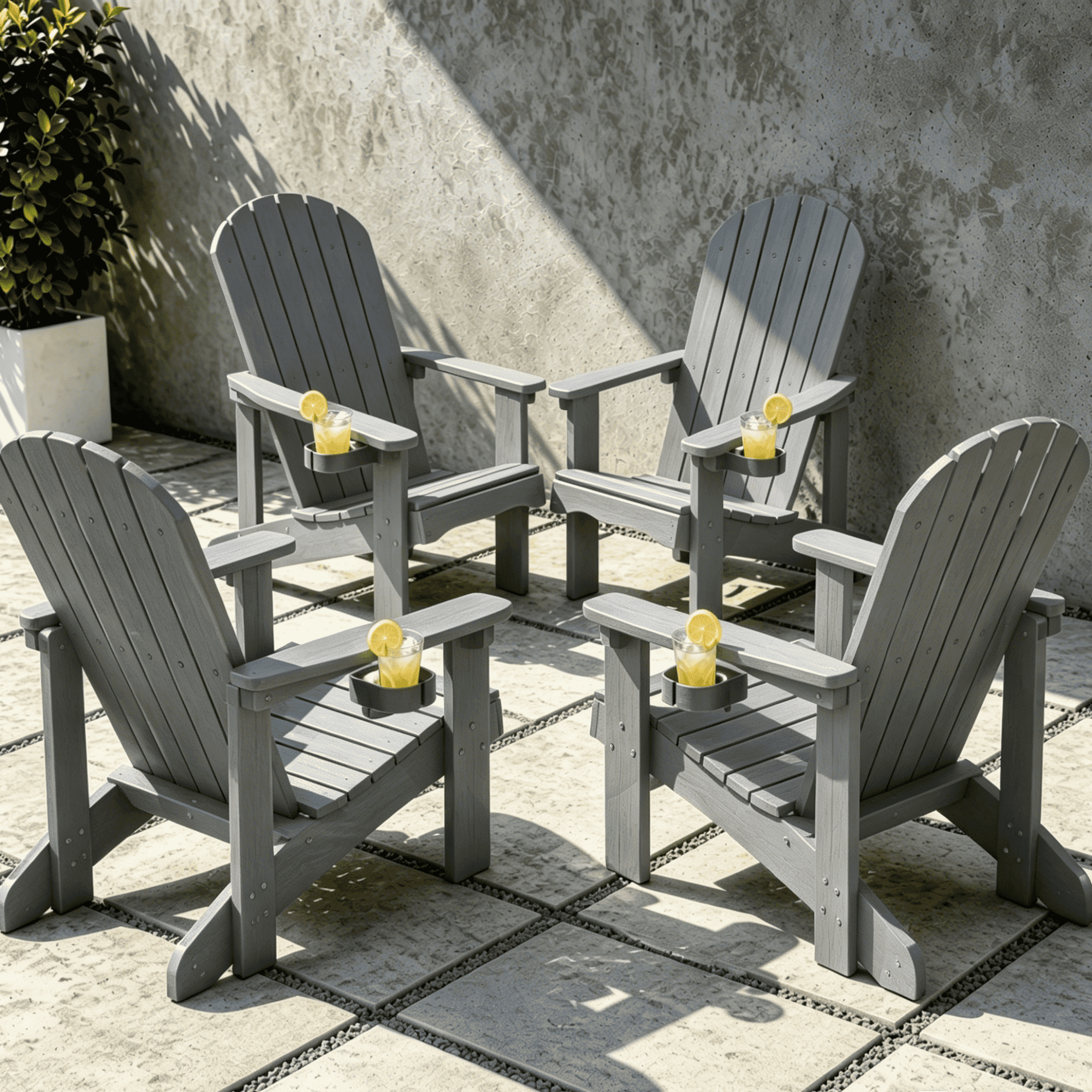 VORENE 4-Piece Folding Adirondack Chair Set HDPE Outdoor Patio Seating Weatherproof with Cup Holder Gray