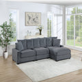 VORENE 4 Piece Modular Sectional Sofa Corduroy Upholstered With Chairs And Ottoman, Dark Gray