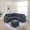 VORENE 4pc Corduroy Sectional Set with One Arm Loveseat Corner Wedge and Ottoman, Dark Gray