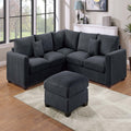 VORENE 4pc L Shaped Corduroy Sectional Set with Cocktail Ottoman and Accent Pillows, Black