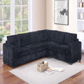VORENE 4pc L Shaped Corduroy Sectional Set with One Arm Loveseat Wedge and Cushion Back, Black