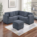 VORENE 4pc L Shaped Corduroy Sectional Set with One Arm Loveseat Wedge and Ottoman, Dark Gray