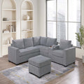 VORENE 4pc Light Gray Corduroy Sectional Set with Loveseat Wedge Console and Ottoman, Light Gray