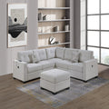 VORENE 4pc Tufted Fabric Sectional Set with One Arm Loveseat Wedge and Ottoman, Bone