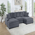 VORENE 5 Piece Modular Corduroy Sectional Sofa Set With Chairs And Ottomans, Dark Gray