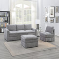VORENE 5 Piece Modular Sectional Set Morgan Fabric Plush Living Room Chairs Wedge And Ottoman, Granite