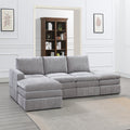 VORENE 5 Piece Modular Sectional Set Morgan Fabric Plush Living Room Chairs Wedge And Ottomans, Granite