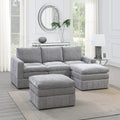 VORENE 5 Piece Modular Sectional Set Morgan Fabric Plush Living Room Chairs Wedge And Ottomans, Granite