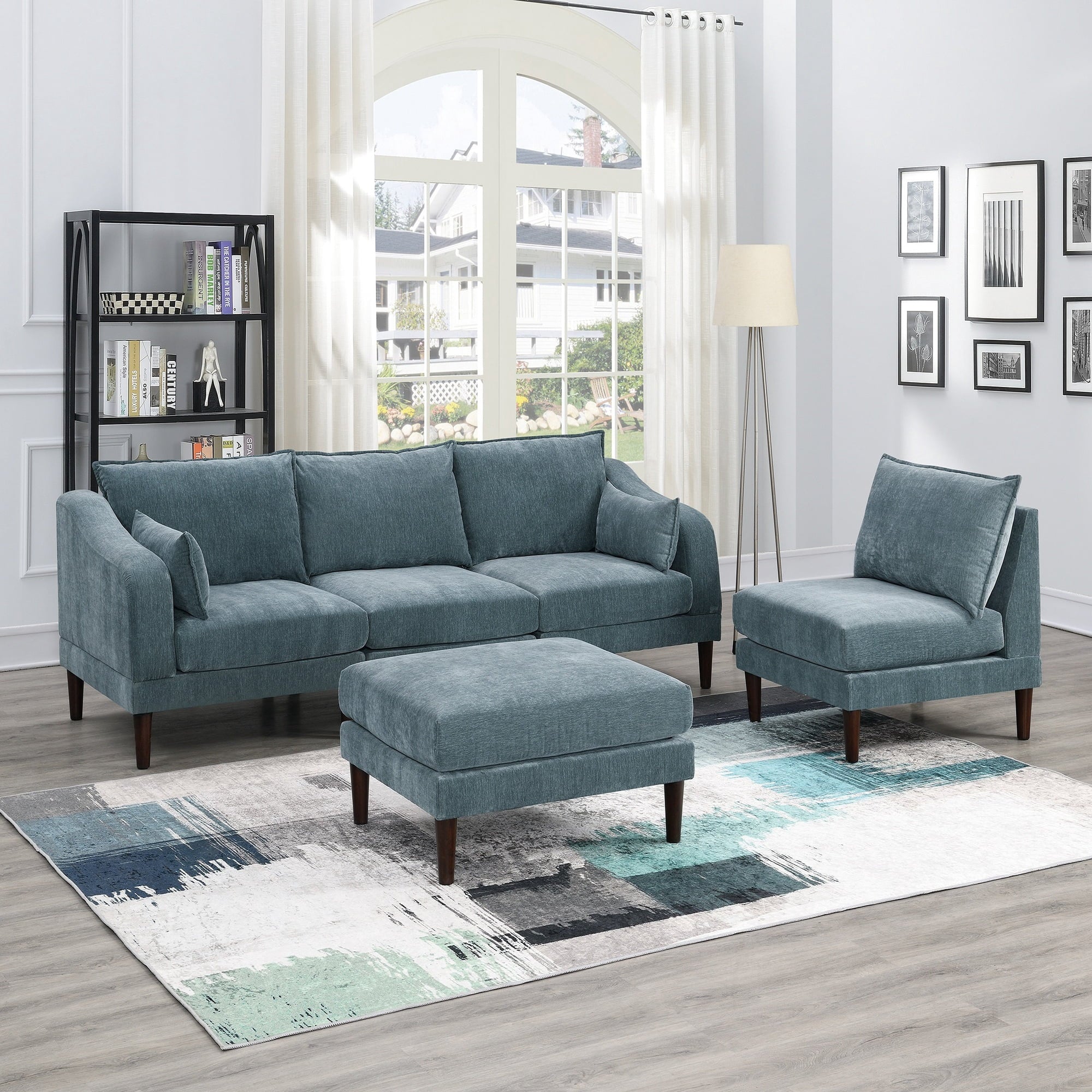 VORENE 5 Piece Modular Sectional Sofa Set With Chairs And Ottoman, Mineral