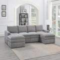 VORENE 6 Piece Modular Sectional Set Morgan Fabric Plush Living Room Chairs Wedge And Ottomans, Granite
