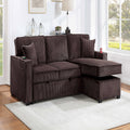 VORENE Convertible Sectional Sofa With Cup Holder USB C Port Storage And Pull Out Extension, Chocolate