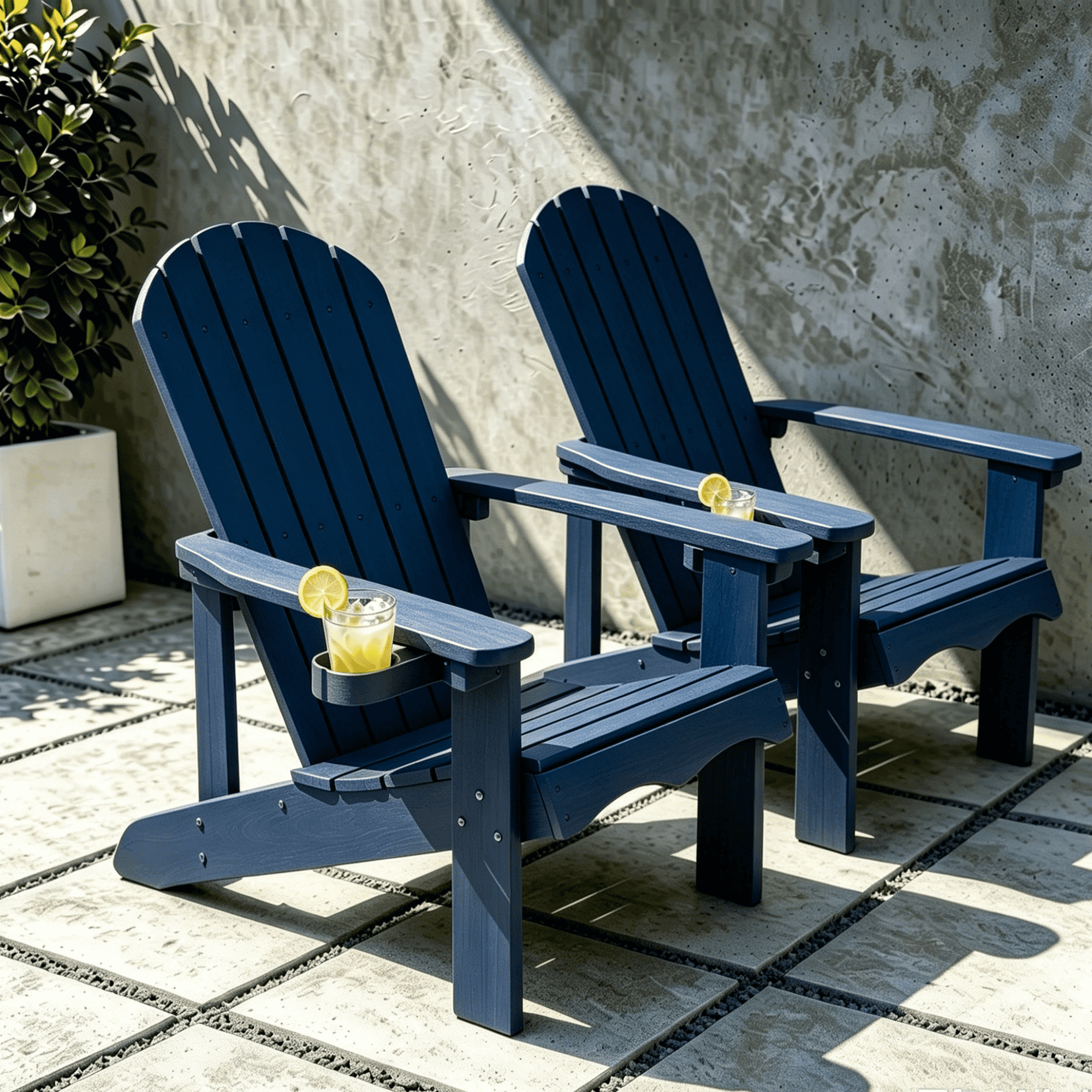 VORENE Folding Adirondack Patio Chair Set of 2 All-Weather HDPE Outdoor Seating with Cup Holder Navy Blue