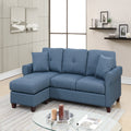 VORENE Glossy Polyfiber Tufted Reversible Sectional Sofa with Chaise for Home Decor, Blue
