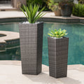 VORENE Grey Rattan Flower Pot Indoor Outdoor Decorative Planter