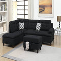VORENE Linen Like Fabric Sectional Sofa with Chaise and Ottoman for Daily Living Space, Black
