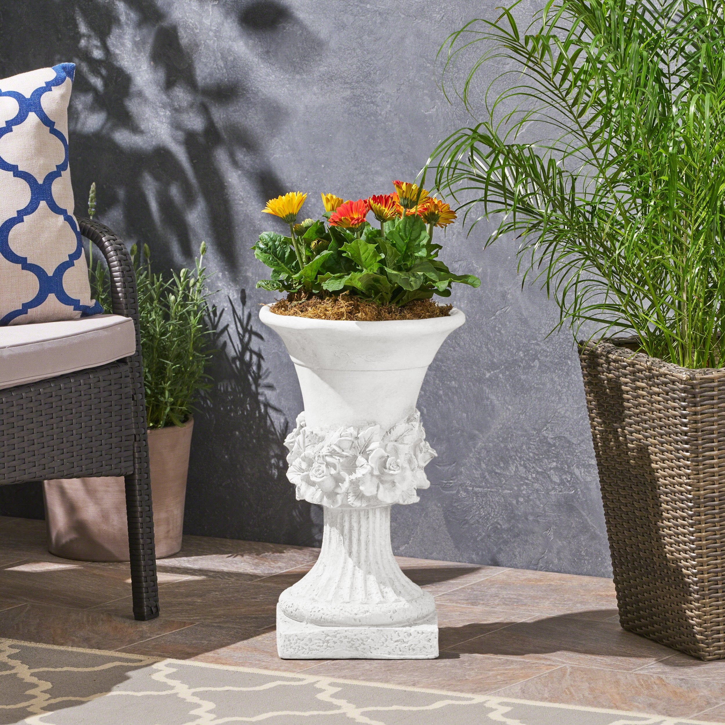 VORENE MGO Garden Urn Planter Lightweight Durable Flower Pot for Outdoor Patio Lawn and Garden Decor