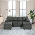 VORENE Multi Seat Sectional Sofa Set with RAF LAF Chaise and Tufted Fabric Design, Ash Black