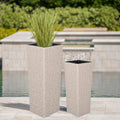VORENE Outdoor PE Wicker Flower Pots, 2-Pcs Set, Beige