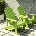 VORENE Pair of Folding Adirondack Chairs HDPE All-Weather Outdoor Chairs with Cup Holder Lime Green