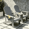 VORENE Pair of Folding Adirondack Chairs HDPE All-Weather Outdoor Seating with Cup Holder Gray