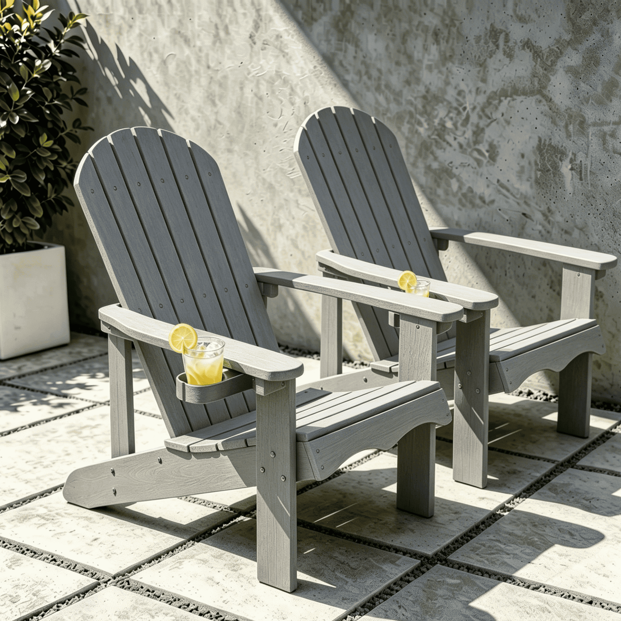 VORENE Pair of Folding Adirondack Chairs HDPE All-Weather Outdoor Seating with Cup Holder Gray
